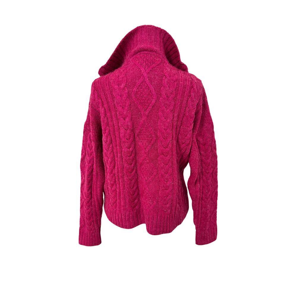 💖✨ Anthropologie Hot Pink Cable Knit Quarter Zip Sweater Size S - Cozy It Girl - Picture 2 of 5